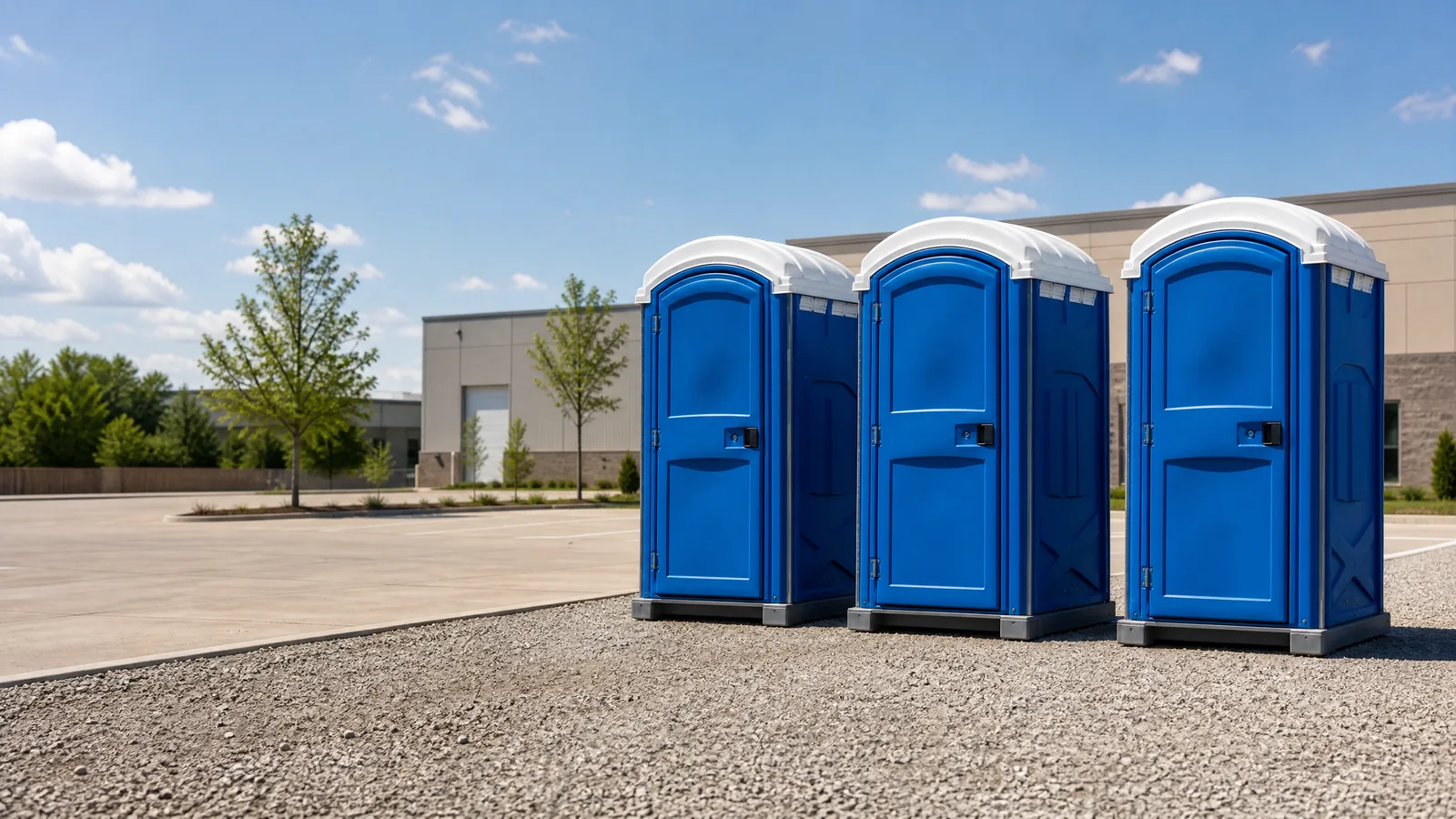 Clean portable restroom units prepared for rental planning